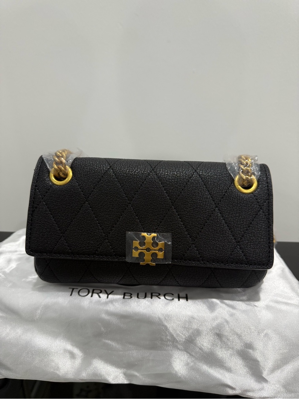 Tory Burch Black Quilted Leather Chain Shoulder Bag with Gold Hardware